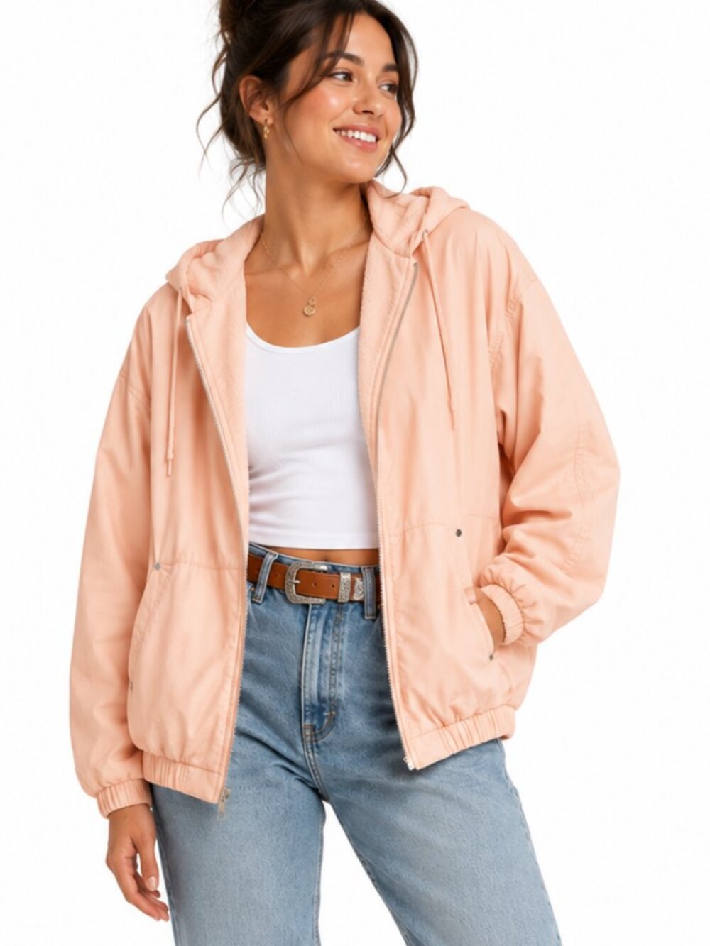 Vintage Lavon Pink Windbreaker Jacket Fleece Lined Hooded Zip Up Medium
